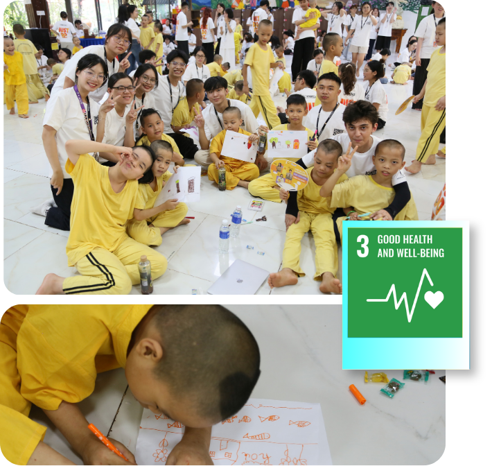 Các bạn trẻ AIESEC cùng trẻ em học tập, vẽ tranh và tìm hiểu mục tiêu SDG 3: Sức khỏe và cuộc sống tốt